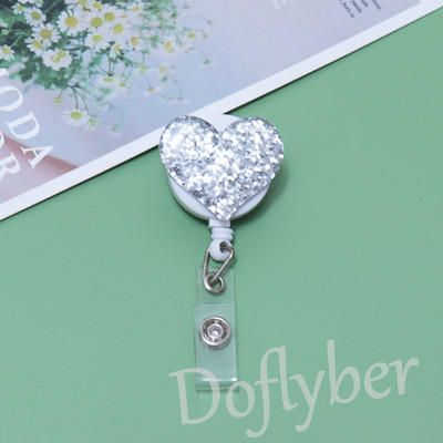 Αναδιπλούμενη Glitter Heart Pull Badge Roel ID Κορδόνι Όνομα ετικέτας κάρτας Κάτοχος σήματος αλιγάτορας Νοσοκόμα φοιτητής Χριστουγεννιάτικο δώρο