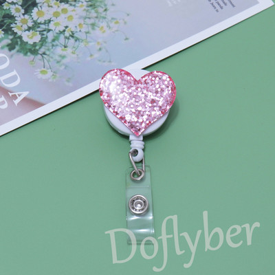 Αναδιπλούμενη Glitter Heart Pull Badge Roel ID Κορδόνι Όνομα ετικέτας κάρτας Κάτοχος σήματος αλιγάτορας Νοσοκόμα φοιτητής Χριστουγεννιάτικο δώρο