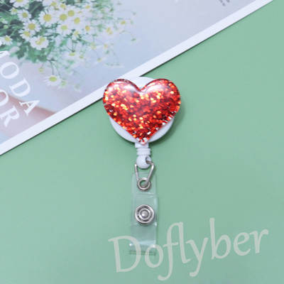 Αναδιπλούμενη Glitter Heart Pull Badge Roel ID Κορδόνι Όνομα ετικέτας κάρτας Κάτοχος σήματος αλιγάτορας Νοσοκόμα φοιτητής Χριστουγεννιάτικο δώρο