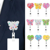 Rhinestone Butterfly Πτυσσόμενο κλιπ σήματος Αξεσουάρ νοσοκόμας Θήκη κάρτας ταυτότητας γιατρού Περιστρεφόμενη διακοσμητική θήκη για κλιπ καρούλι σήματος