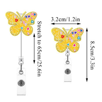 Rhinestone Butterfly Retractable Badge Clip Аксесоари за медицинска сестра Държач за лична карта на лекар Въртящ се декоративен държач за макара с клипс