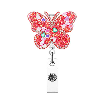 Rhinestone Butterfly Πτυσσόμενο κλιπ σήματος Αξεσουάρ νοσοκόμας Θήκη κάρτας ταυτότητας γιατρού Περιστρεφόμενη διακοσμητική θήκη για κλιπ καρούλι σήματος