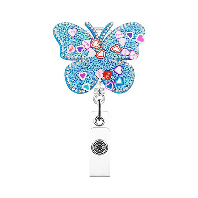 Rhinestone Butterfly Πτυσσόμενο κλιπ σήματος Αξεσουάρ νοσοκόμας Θήκη κάρτας ταυτότητας γιατρού Περιστρεφόμενη διακοσμητική θήκη για κλιπ καρούλι σήματος