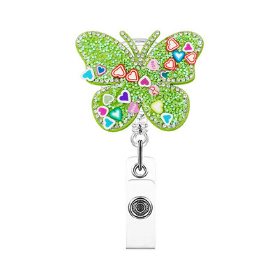Rhinestone Butterfly Πτυσσόμενο κλιπ σήματος Αξεσουάρ νοσοκόμας Θήκη κάρτας ταυτότητας γιατρού Περιστρεφόμενη διακοσμητική θήκη για κλιπ καρούλι σήματος