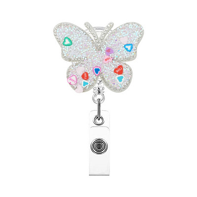 Rhinestone Butterfly Πτυσσόμενο κλιπ σήματος Αξεσουάρ νοσοκόμας Θήκη κάρτας ταυτότητας γιατρού Περιστρεφόμενη διακοσμητική θήκη για κλιπ καρούλι σήματος
