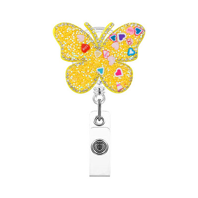 Rhinestone Butterfly Πτυσσόμενο κλιπ σήματος Αξεσουάρ νοσοκόμας Θήκη κάρτας ταυτότητας γιατρού Περιστρεφόμενη διακοσμητική θήκη για κλιπ καρούλι σήματος