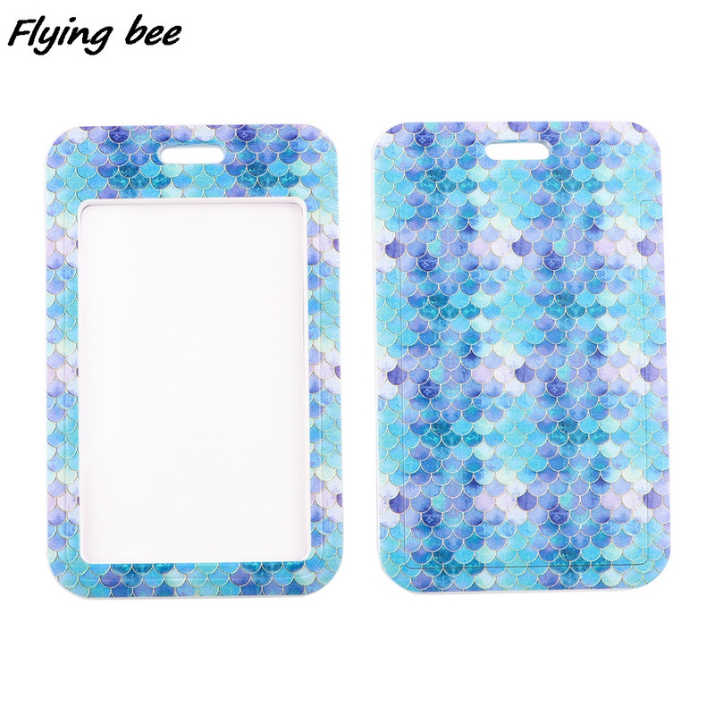 Flyingbee X1853 Spalvotos Mermaid Svarstyklės Virvelės Kortelės ID laikiklis Automobilio raktų pakabukas ID kortelės leidimas Sporto salė Telefono ženklelis Raktų pakabuko laikiklis Papuošalai