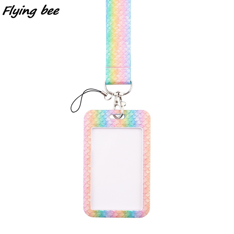 Flyingbee X1853 Spalvotos Mermaid Svarstyklės Virvelės Kortelės ID laikiklis Automobilio raktų pakabukas ID kortelės leidimas Sporto salė Telefono ženklelis Raktų pakabuko laikiklis Papuošalai