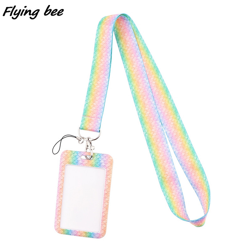 Flyingbee X1853 Spalvotos Mermaid Svarstyklės Virvelės Kortelės ID laikiklis Automobilio raktų pakabukas ID kortelės leidimas Sporto salė Telefono ženklelis Raktų pakabuko laikiklis Papuošalai