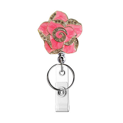 Σήμα Rose Camellia Flower Θήκη κάρτας καρούλι Ανασυρόμενη κάρτα ταυτότητας Κλιπ σήματος Όνομα Κάτοχος ετικέτας Κλιπ κάρτας εργασίας Σχολικό γραφείο μαθητή