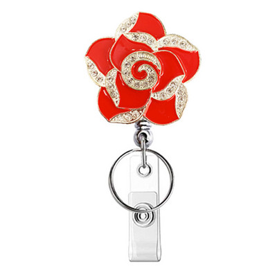 Σήμα Rose Camellia Flower Θήκη κάρτας καρούλι Ανασυρόμενη κάρτα ταυτότητας Κλιπ σήματος Όνομα Κάτοχος ετικέτας Κλιπ κάρτας εργασίας Σχολικό γραφείο μαθητή