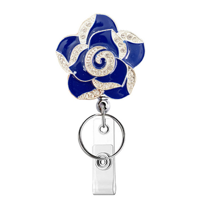 Държач за карти с макара за значка с цвете "Роза Камелия" Прибиращ се щипка за значка за лична карта Държач за етикет с име. Щипка за работна карта Ученически офис