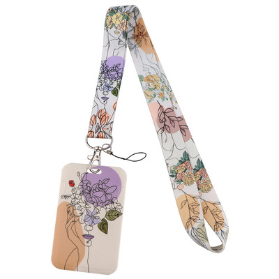 ER1902 Minimalist Flower Art Fashion Snururi ID Badge Holder Autobuz Pass Husa Husa Slip Bank Suport card de credit Curea Card Holder