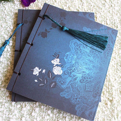 Κινεζικό Stijl Blauwe Roos Kleur Dagboek Notebook Kwastje Briefpapier Retro Bloem Sketchbook Journal Lege Notebook Chinoiserie