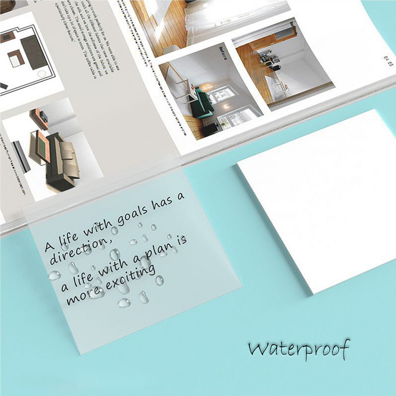 50 листа Водоустойчива прозрачна лепкава бележка Публикувано Бележки Виж през Бележки Ежедневен списък със задачи Офис консумативи