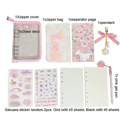 Sharkbang A6 Sakura Loose Leaf Σετ σημειωματάριων 90 φύλλων Χαρτιά Bullet Binder Dairy Cherry Blossoms Binder Journals Book Stationery