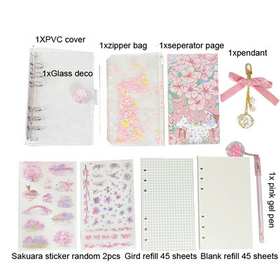 Sharkbang A6 Sakura Loose Leaf Σετ σημειωματάριων 90 φύλλων Χαρτιά Bullet Binder Dairy Cherry Blossoms Binder Journals Book Stationery