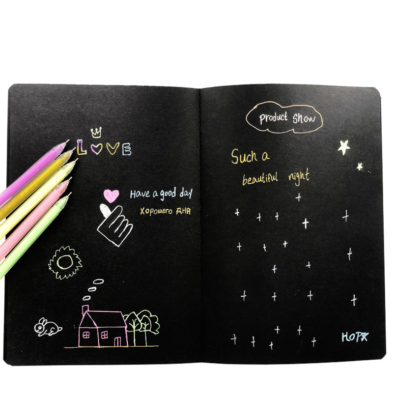 9Pc Химикалка+1бр Комплект бележници 2022 Sketchbook Diary for Graffiti Меки корици Черна хартия Sketch Book Бележник Офис Училищни пособия