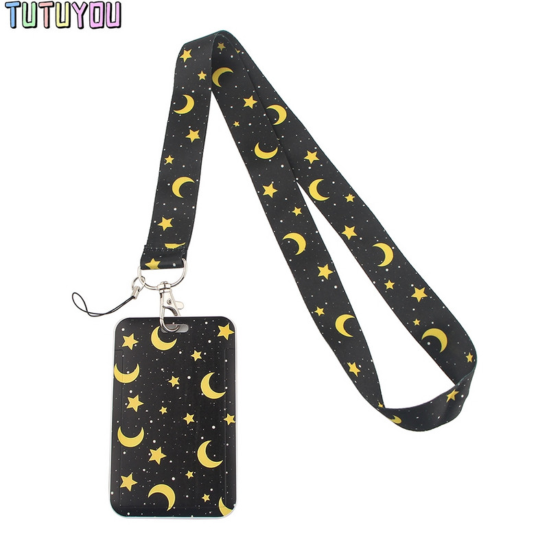 1 бр. PC2549 Звезда и луна ремък чанта за притежател на кредитна карта Студентски жени Пътуване Банка Автобус Значка на капака на визитка