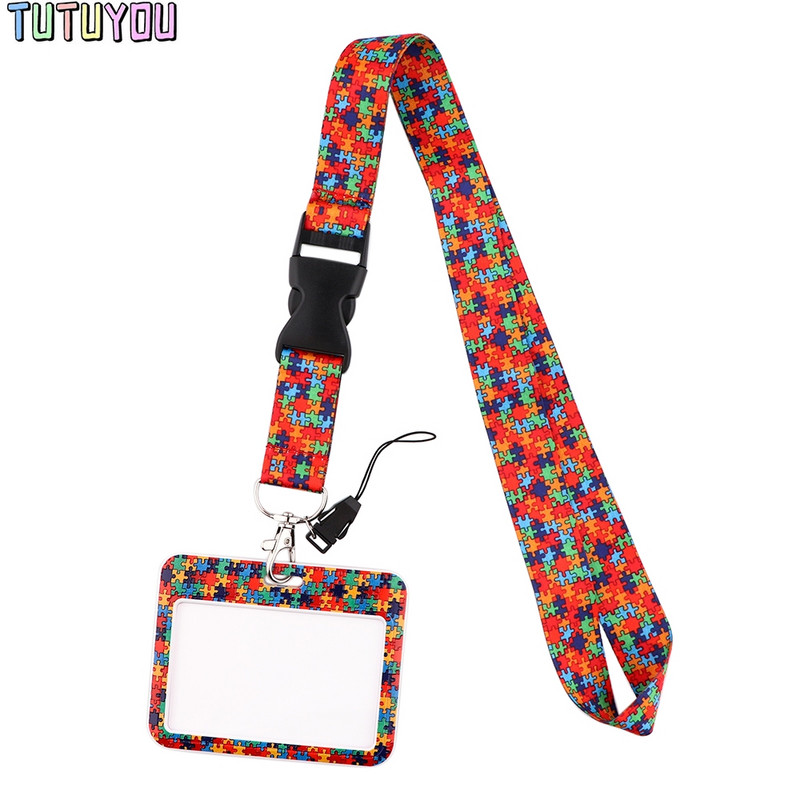 PC3150 Autisma finierzāģa sprādzes štrope Horizontāla kartes turētāja ID turētāja karte personāla karte atslēgām Tālrunis DIY pakaramā virve