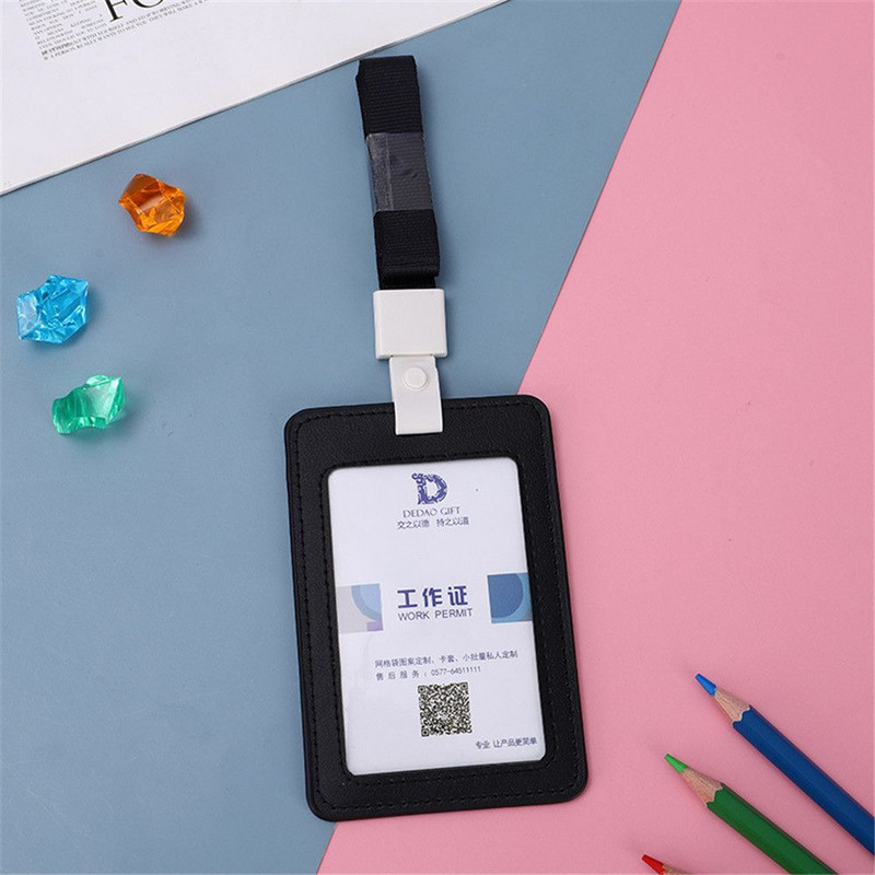 Sievietes Vīrieši PU ādas daudzfunkcionāls vārda žetonu turētājs darba karšu turētāji ar štrope bankas kredītkartes ID vizītkarte