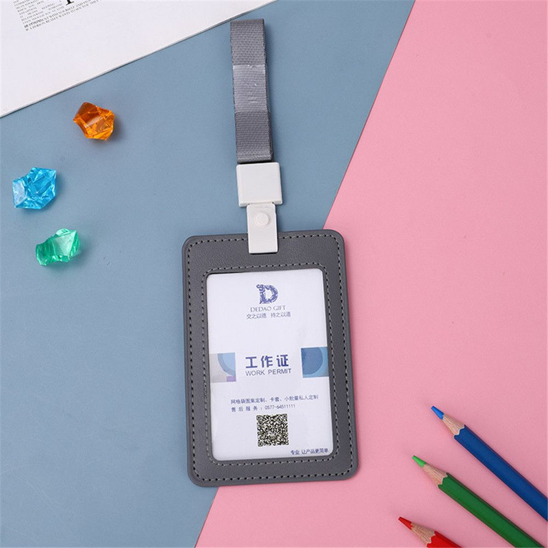 Sievietes Vīrieši PU ādas daudzfunkcionāls vārda žetonu turētājs darba karšu turētāji ar štrope bankas kredītkartes ID vizītkarte