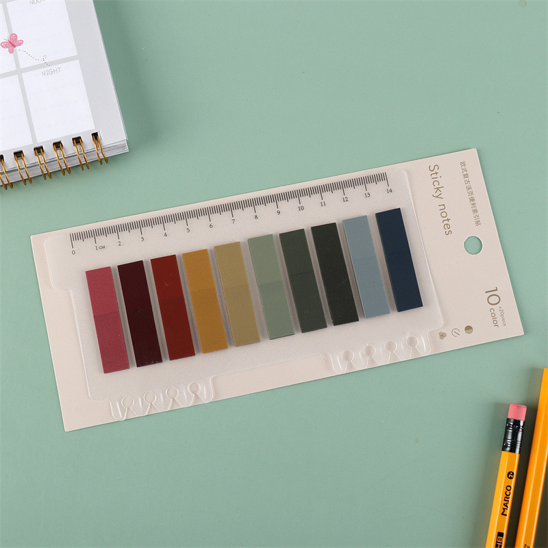 200 loksnes PET vaļēju lapu Morandi krāsas līmlapiņas var saplēst Kancelejas preču rādītāja uzlīmes Piezīmju papīrs N reizes uzlīmes