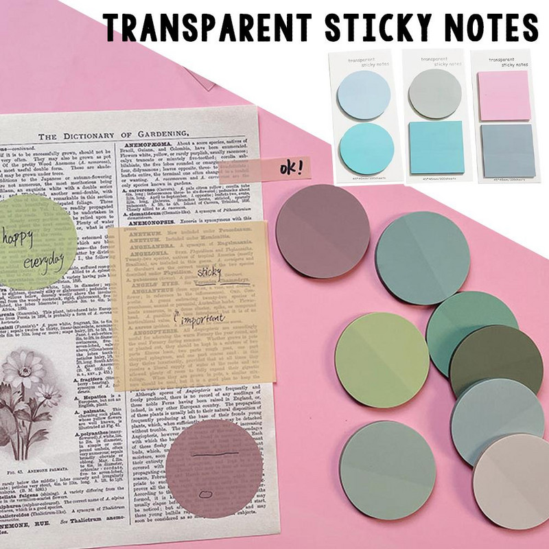 Daudzkrāsainas caurspīdīgas piezīmes, apaļas, jaukas ziņojumu marķieru uzlīmes Studentu kancelejas piederumu piezīmju bloka dienasgrāmatas uzlīmes
