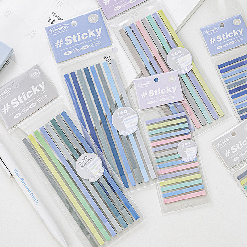 160/300 loksnes Slim Index Uzlīmju komplekts PET birkas Grāmatas vietas marķieris Līmlapiņas ziņojumu lapām Indeksa klasifikācijas atgādinājumi