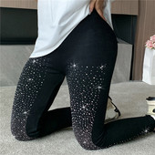 Μαύρο Stretch Skinny Παντελόνι Γυναικείο Κολάν Περλέ βελούδινο Παχύ βελούδινο ελαστικό παντελόνι Tide Φθινοπωρινό Χειμερινό κολάν