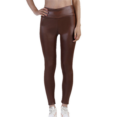 INDJXND Sexy Legging Punk Μαύρο Skinny Παντελόνι Μόδα ψηλή μέση Stretch Push Up Wet Look Ρούχα γυμναστικής μέχρι τον αστράγαλο