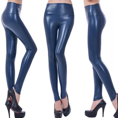 INDJXND Sexy Legging Punk Μαύρο Skinny Παντελόνι Μόδα ψηλή μέση Stretch Push Up Wet Look Ρούχα γυμναστικής μέχρι τον αστράγαλο