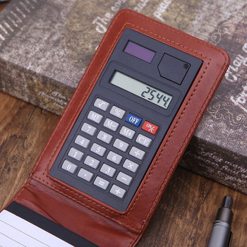 Джобен тефтер A7 с кожена корица Бележник Мемо Дневник Планер с калкулатор Бизнес работа Офис консумативи