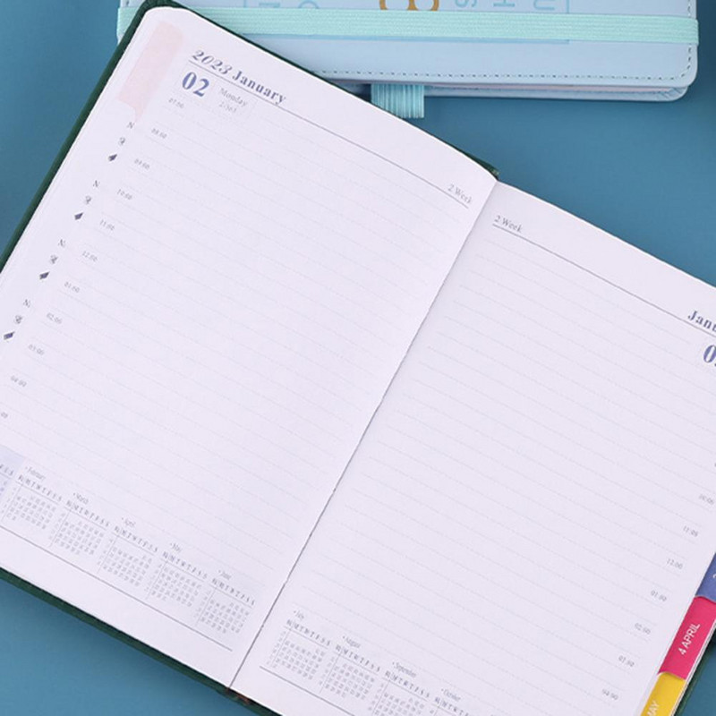 Biezāks papīrs, laika pārvaldība gluda rakstīšana 2023 A5 angļu valodas versijas dienas kārtības plānotāja piezīmju grāmatiņa ikdienas piezīmju grāmatiņa studentiem