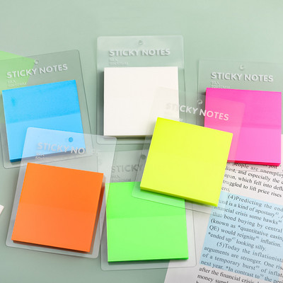 Ημιδιαφανές Sticky Notes PET 50 φύλλα 50mm Τετράγωνο Memo Pad Αυτοκόλλητα αδιάβροχα έγχρωμα αυτοκόλλητα για Planner Diary A7064