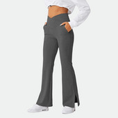 SALSPOR V Waist Fitness Flared Legging Μασίφ χιαστί μέση τσέπη στρίφωμα σχισμές πισινό Lift Λεπτό παντελόνι κολάν για γυναίκες