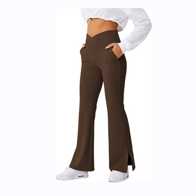 SALSPOR V Waist Fitness Flared Legging Μασίφ χιαστί μέση τσέπη στρίφωμα σχισμές πισινό Lift Λεπτό παντελόνι κολάν για γυναίκες