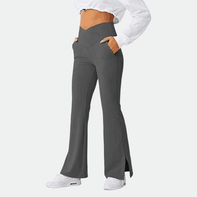 SALSPOR V Waist Fitness Flared Legging Μασίφ χιαστί μέση τσέπη στρίφωμα σχισμές πισινό Lift Λεπτό παντελόνι κολάν για γυναίκες