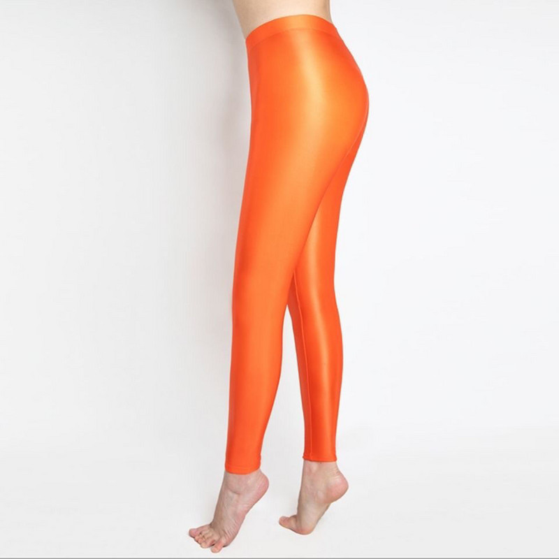 dāma Fluorescējoša krāsa Legingi Bikses Sieviešu Ice Silk Spandex Elastīgie legingi Daudzkrāsaini spīdīgi spīdīgi legingi sievietēm