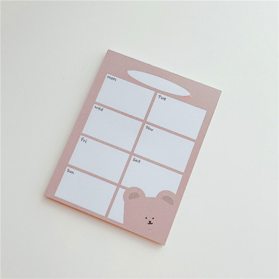 Κορεατικά Ins Cute Brown Bear Memo Pad Student Cartoon Mini Notepad Paper Weekly To Do List Kawaii Stationery 50 Sheets