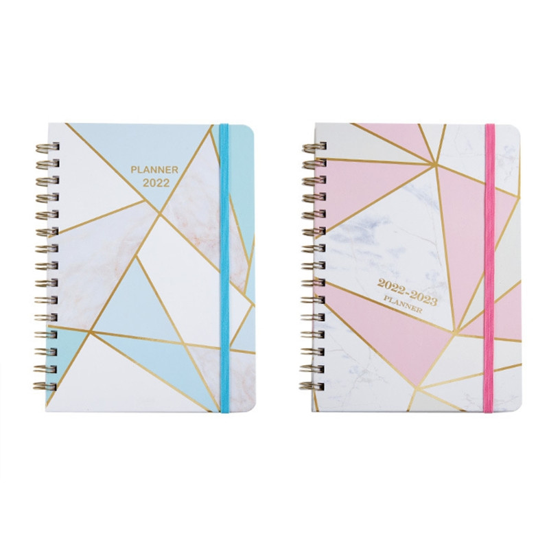 Klasisks A5 formāta skolotāju plānotāja biroja piezīmju grāmatiņa iknedēļas mēneša plānotājs ar ikmēneša rādītāja lapām, marmora tekstūras vāku