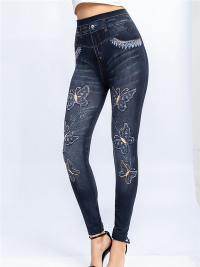 CUHAKCI Sexy Gym Leggins Ψηλόμεση ελαστική πεταλούδα με στάμπα παντελόνι μολύβι Faux τζιν κολάν Γυναικείο 2022 New Disign Hot εκπτώσεις