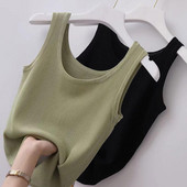 Καλοκαιρινό πλεκτό γιλέκο Crop Top Σέξι αμάνικο O λαιμό και σε μέγεθος Χαλαρό καμισό μονόχρωμο μπλουζάκι κάτω μπλουζάκι Μόδα Γυναικεία Ρούχα