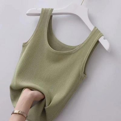 Καλοκαιρινό πλεκτό γιλέκο Crop Top Σέξι αμάνικο O λαιμό και σε μέγεθος Χαλαρό καμισό μονόχρωμο μπλουζάκι κάτω μπλουζάκι Μόδα Γυναικεία Ρούχα