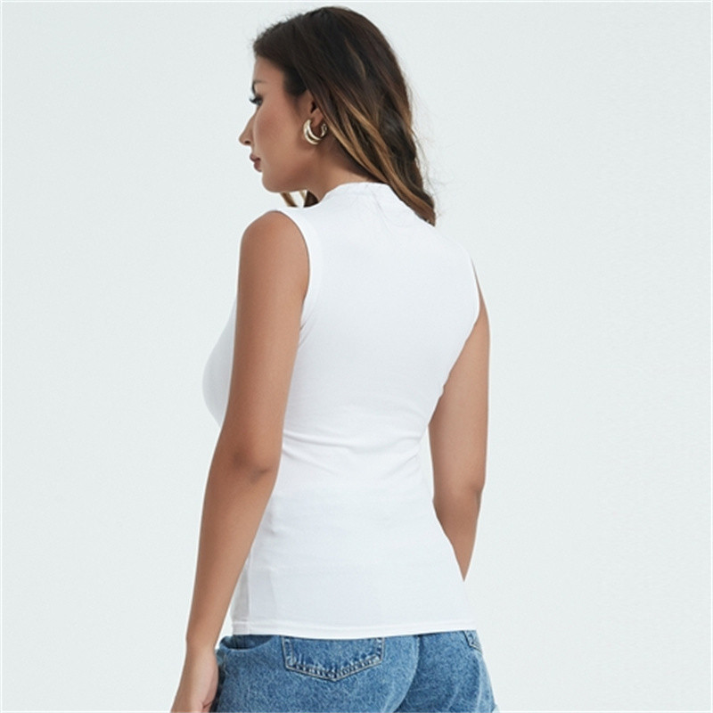 Trikotāžas T krekls ar O veida kakla izgriezumu Sieviešu vasaras seksīgs krekls bez piedurknēm Sieviešu tops kokvilnas topi T-krekls, sieviešu sieviešu ielas apģērbs Hotsweet B30