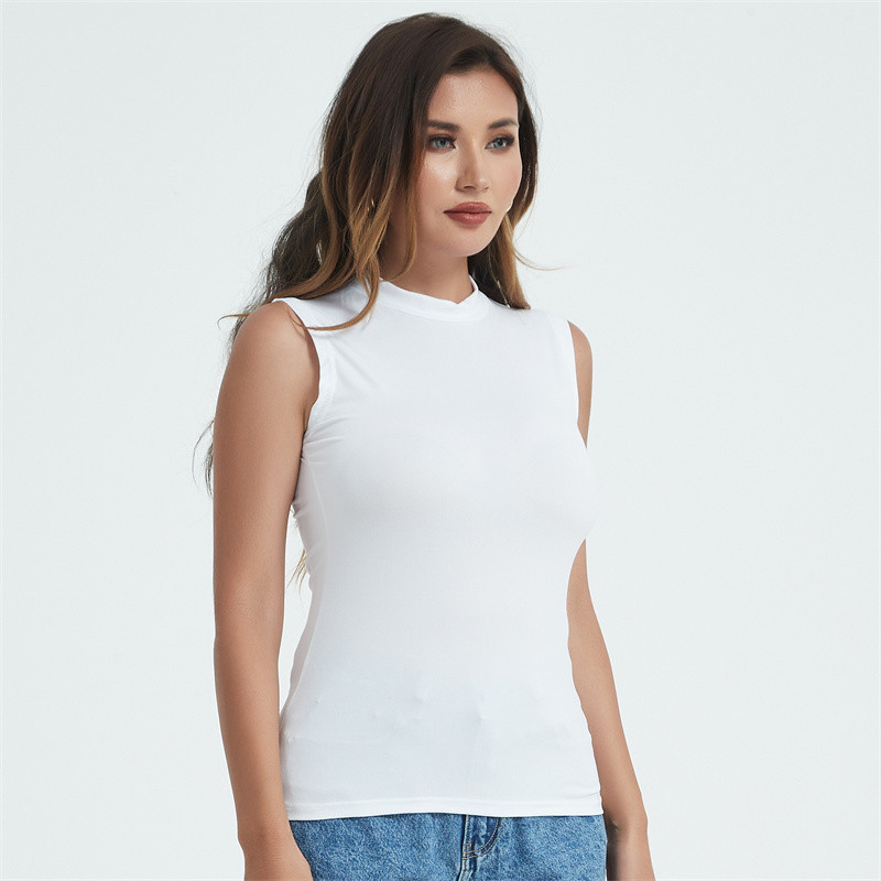 Trikotāžas T krekls ar O veida kakla izgriezumu Sieviešu vasaras seksīgs krekls bez piedurknēm Sieviešu tops kokvilnas topi T-krekls, sieviešu sieviešu ielas apģērbs Hotsweet B30
