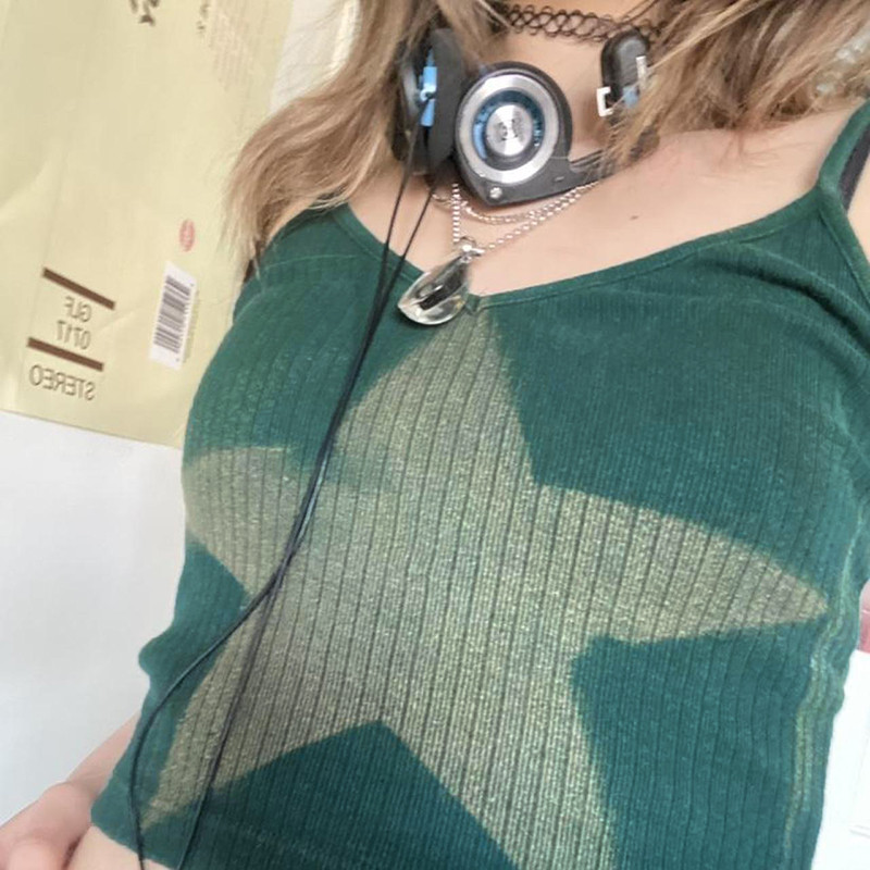 Dourbesty sieviešu 90. gadu estētisks vintage Crop Cami Top bezpiedurkņu grafiskais apdruka Fairy Grunge Tank Vest E-Girl Camisole Streetwear