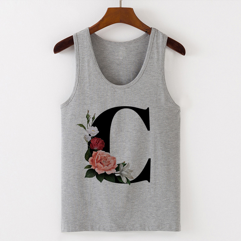 Vasaras alfabēta apdruka Camisole Sexy Tank Topi Veste Sieviešu Topi T-krekls Bez piedurknēm Pelēks Sieviešu ikdienas Harajuku Brīvi Liela izmēra