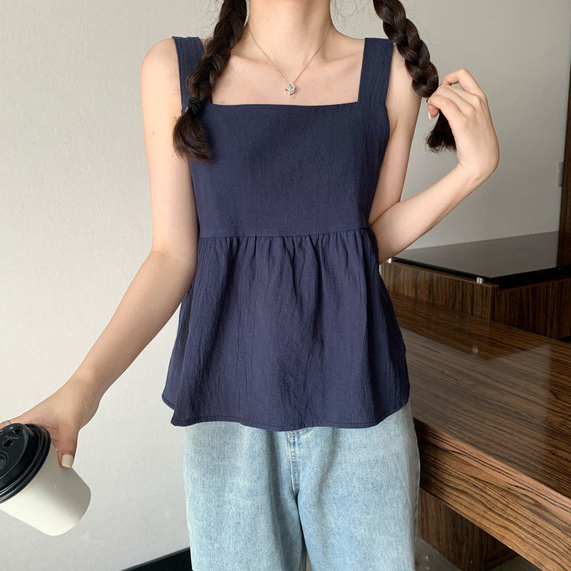 Tanks Sieviešu Krāsains Moderns Sexy Korejiešu Kvadrātveida apkakle Eleganta Loks bez aizmugures Brīvi Ielu apģērbi Šiki Japānas Topi Sieviešu Mujer Vasara
