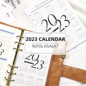 MyPretties 2 Sheets 2023 Calendar Front Page Refill Papers A5 A6 A7 Filler Papers for 6 Hole Binder Organizer Notebook N.1372